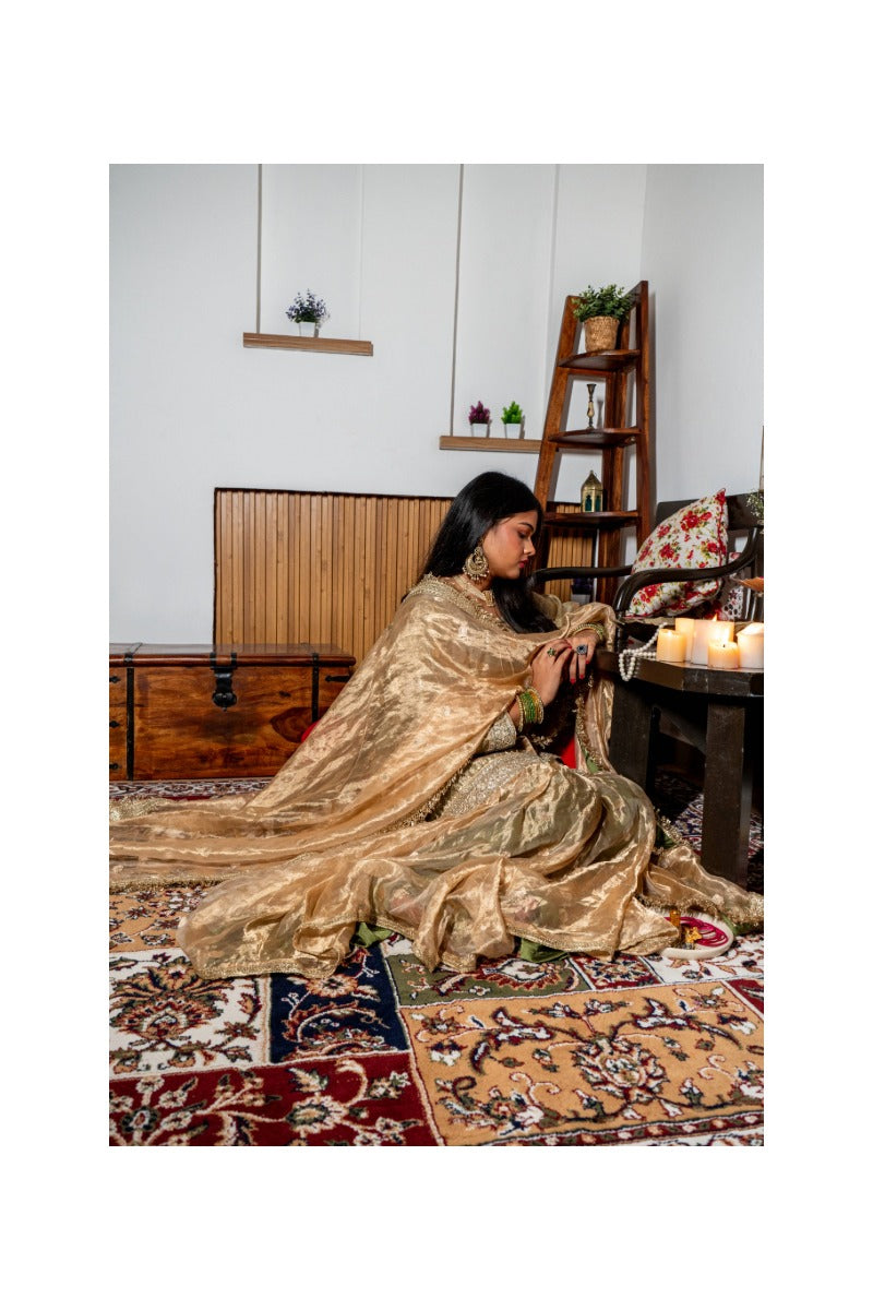 Offwhite Golden Pure Tissue Silk Handloom Garara Set