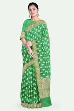 Load image into Gallery viewer, Green Cotton Banarasi Saree
