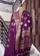 Load image into Gallery viewer, Deep Purple Chiniya Silk Handloom Banarasi Saree
