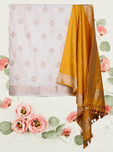 Load image into Gallery viewer, Cream Meenakari Pure Silk Khadwa Handloom Suit with Mustard Yellow Pure Silk Dupatta
