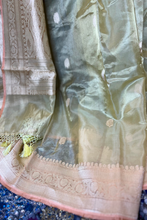 Load image into Gallery viewer, Pista Green Pure Kora Tissue Silk Handloom Banarasi Saree
