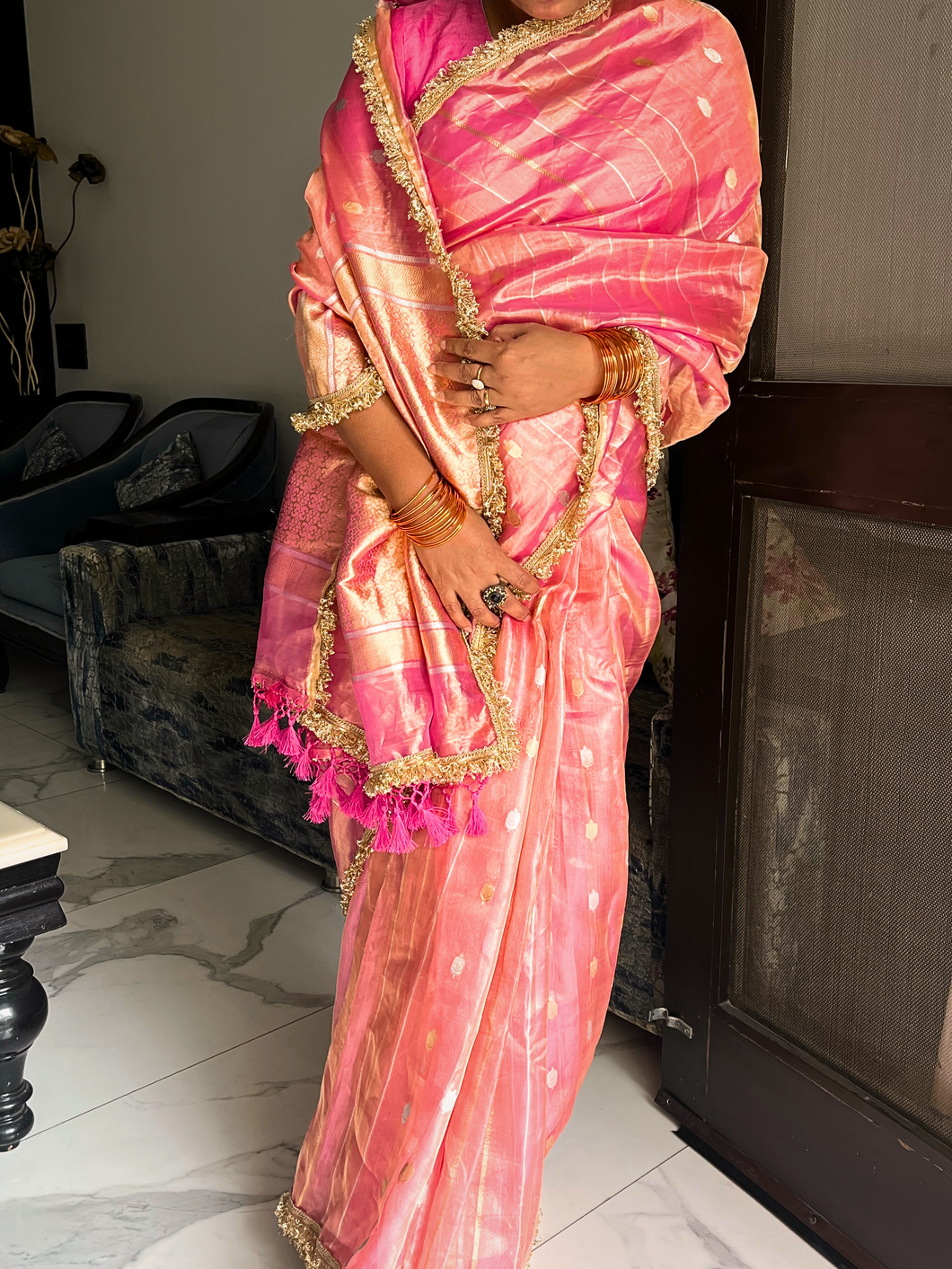 Pink GoldenTissue Silk Handwoven Banarasi Saree