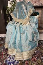Load image into Gallery viewer, Aqua Blue Pure Tissue Silk Handwoven Banarasi Saree

