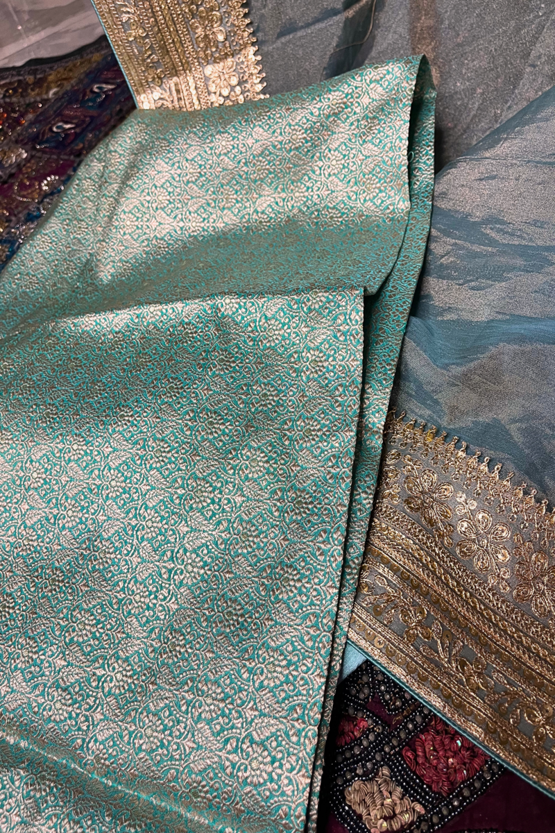 Aqua Blue Pure Tissue Silk Handwoven Banarasi Saree