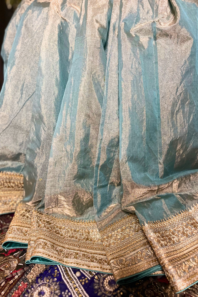 Aqua Blue Pure Tissue Silk Handwoven Banarasi Saree