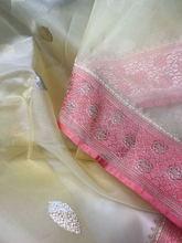 Load image into Gallery viewer, Light Yellow and Pure Kora Silk Handwoven Banarasi Saree
