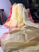 Load image into Gallery viewer, Light Yellow and Pure Kora Silk Handwoven Banarasi Saree
