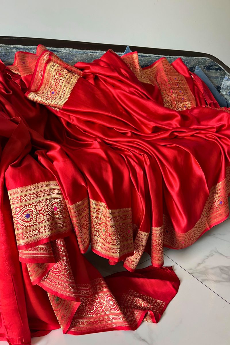 Red Pure Mashru Silk Handwoven Banarasi Saree