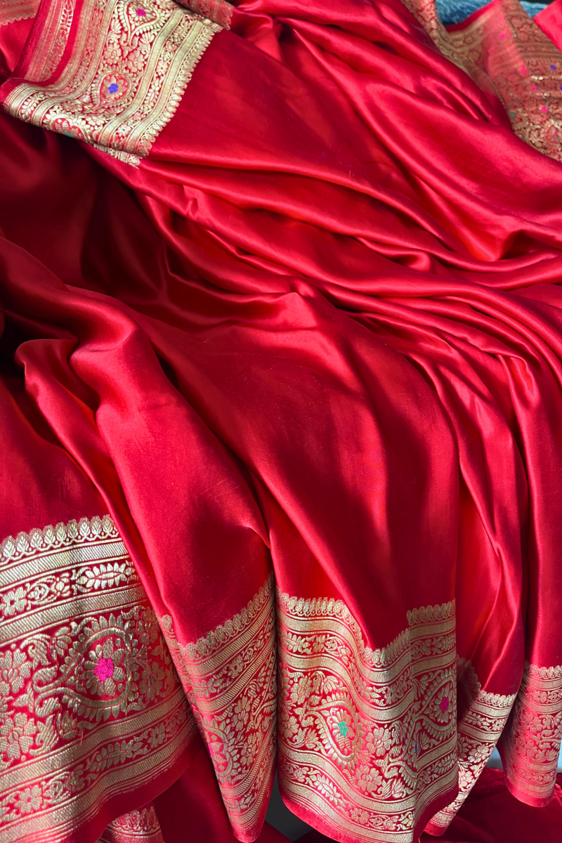 Red Pure Mashru Silk Handwoven Banarasi Saree