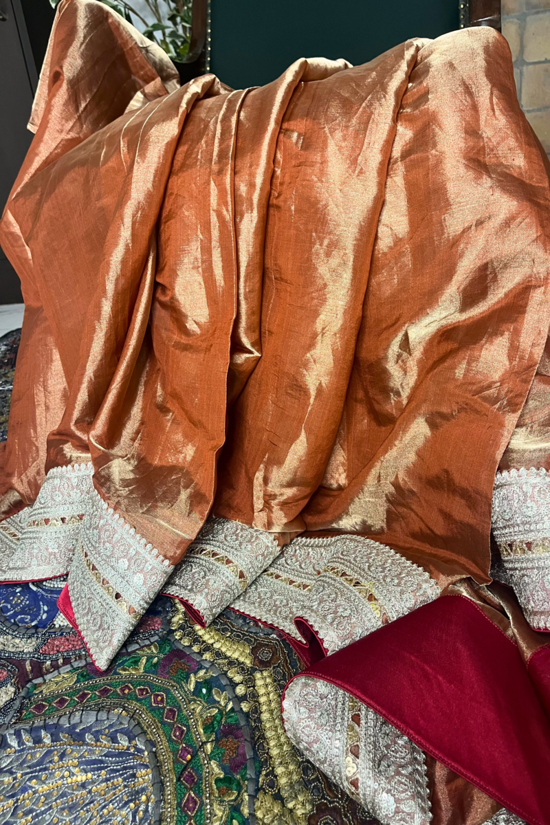 Brown Golden Pure Tissue Silk Handwoven Banarsi Saree
