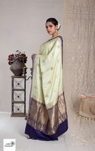 Load image into Gallery viewer, Light Green and Blue Pure Satin Silk Handloom Banarasi Silk Saree
