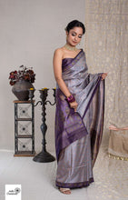Load image into Gallery viewer, Light dark Purple Tanchoi Jamawar Handloom Silk Saree
