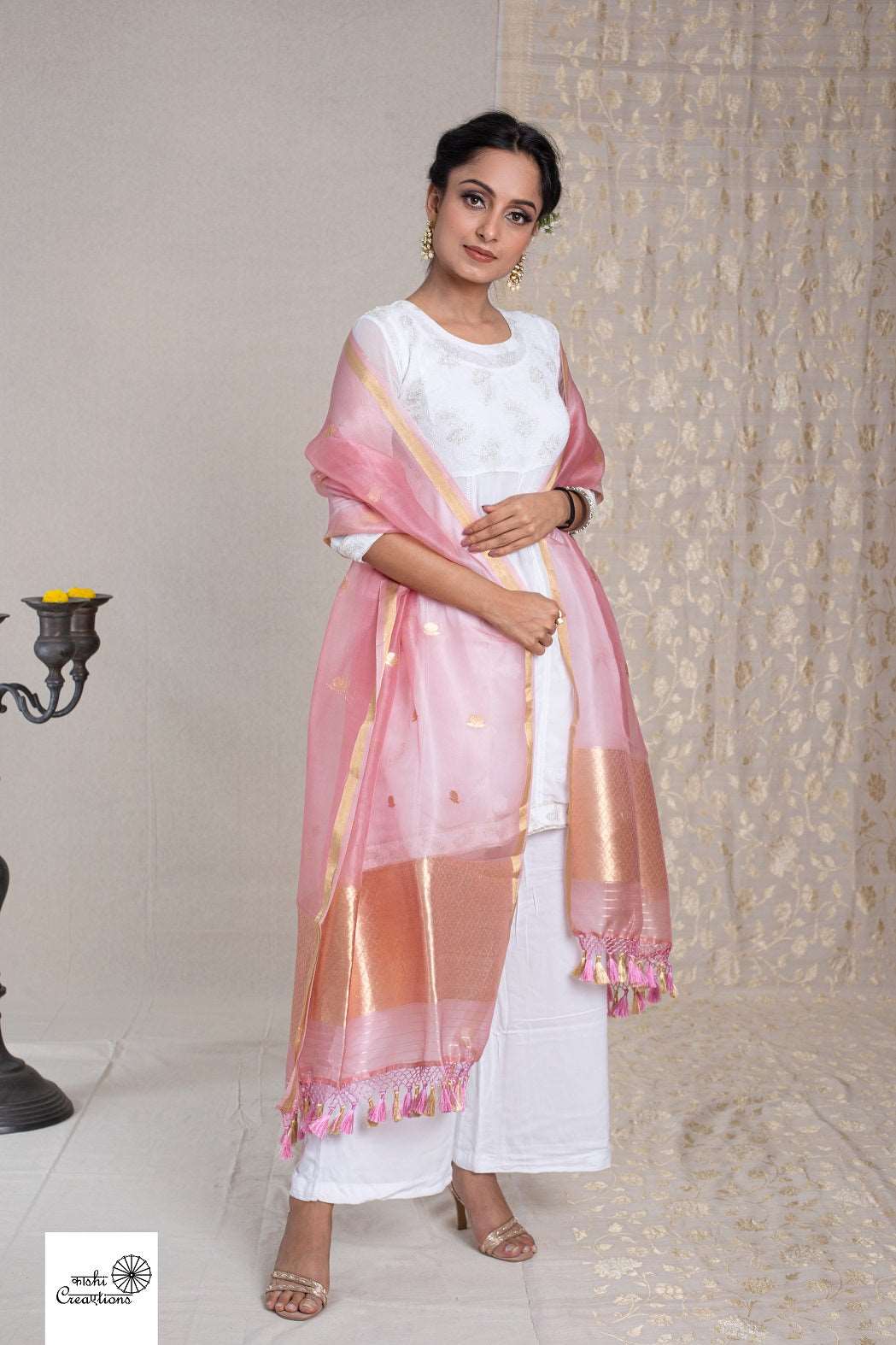 Mauve Pure Kora Silk handloom Khadwa Dupatta