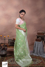 Load image into Gallery viewer, Mint Green Pure Kora Silk Kadhwa Handwoven Banarasi Saree
