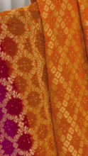 Load and play video in Gallery viewer, Pink and Orange Pure Khaddi Georgette Banarasi Bandhej Handwoven Dupatta
