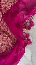 Load and play video in Gallery viewer, Fuchsia Pink Pure Khaddi Georgette Handwoven Banarasi Saree
