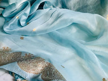 Load image into Gallery viewer, Powder Blue Pure Kora Silk Handwoven Banarasi Saree
