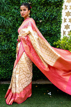 Load image into Gallery viewer, Cream and Pink Pure Silk Handloom Patola Saree
