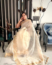 Load image into Gallery viewer, Off White Pure Kora Silk Handwoven Banarasi Saree
