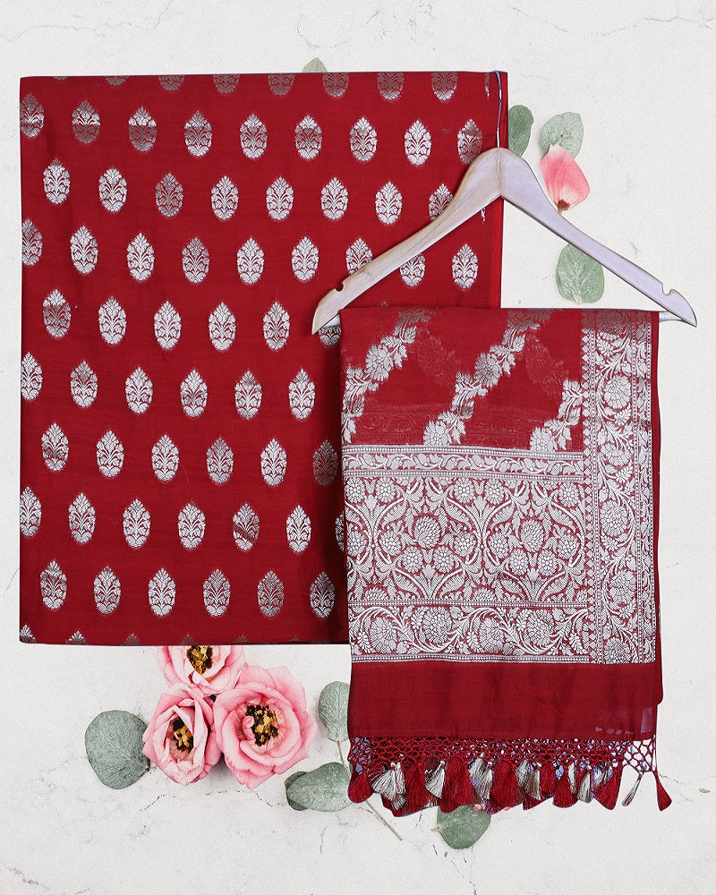 Pure Red Cotton Banarasi Handloom Suit