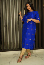 Load image into Gallery viewer, Royal Blue Pure Raw Silk handwoven stitched kurta
