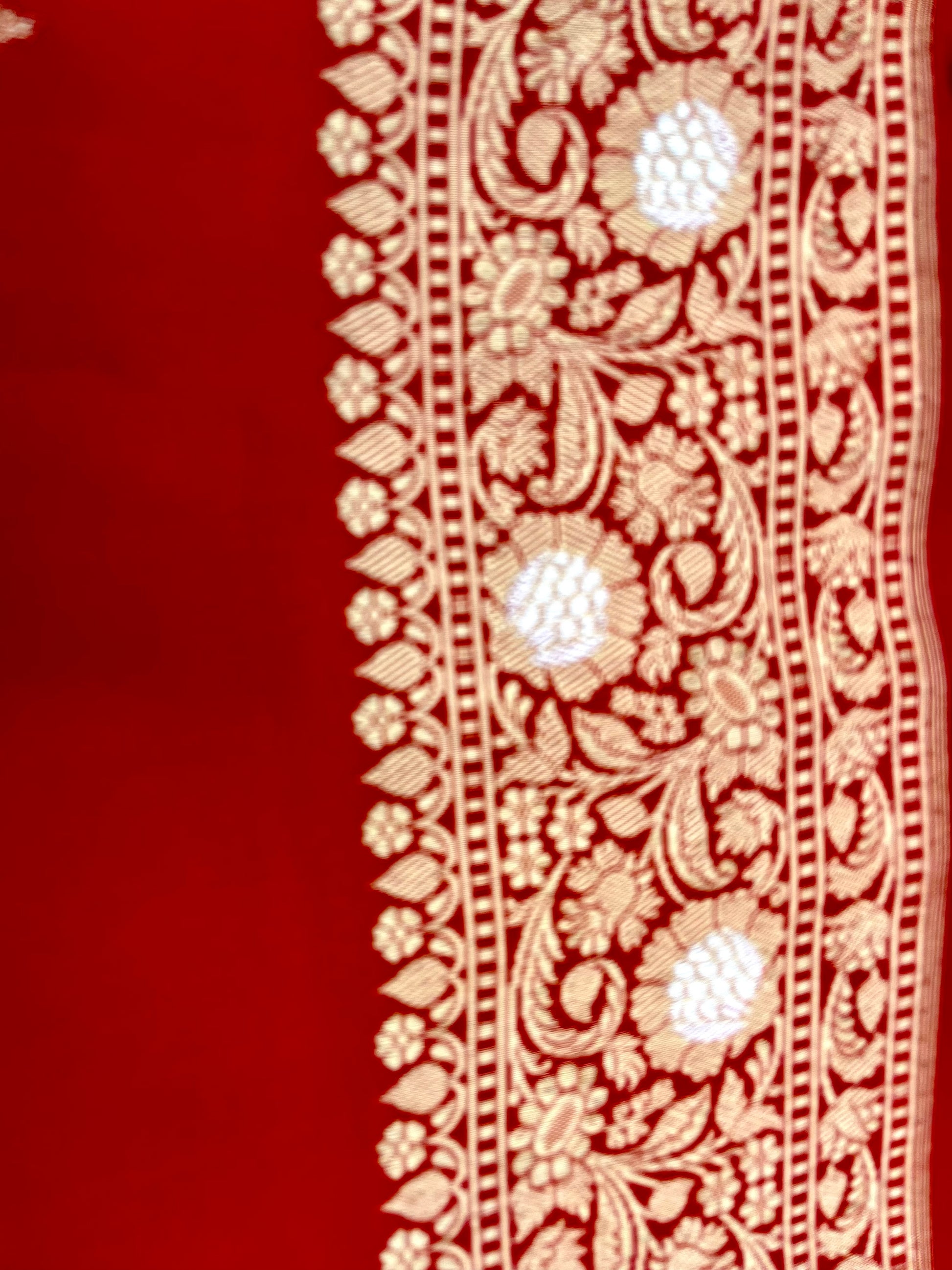 Red Pure Katan Silk Handwoven Khadwa Banarasi Saree