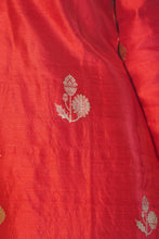 Load image into Gallery viewer, Red Pure Raw Silk Handcrafted Banarasi Khadwa Boota Stitched Kurta in Golden Zari
