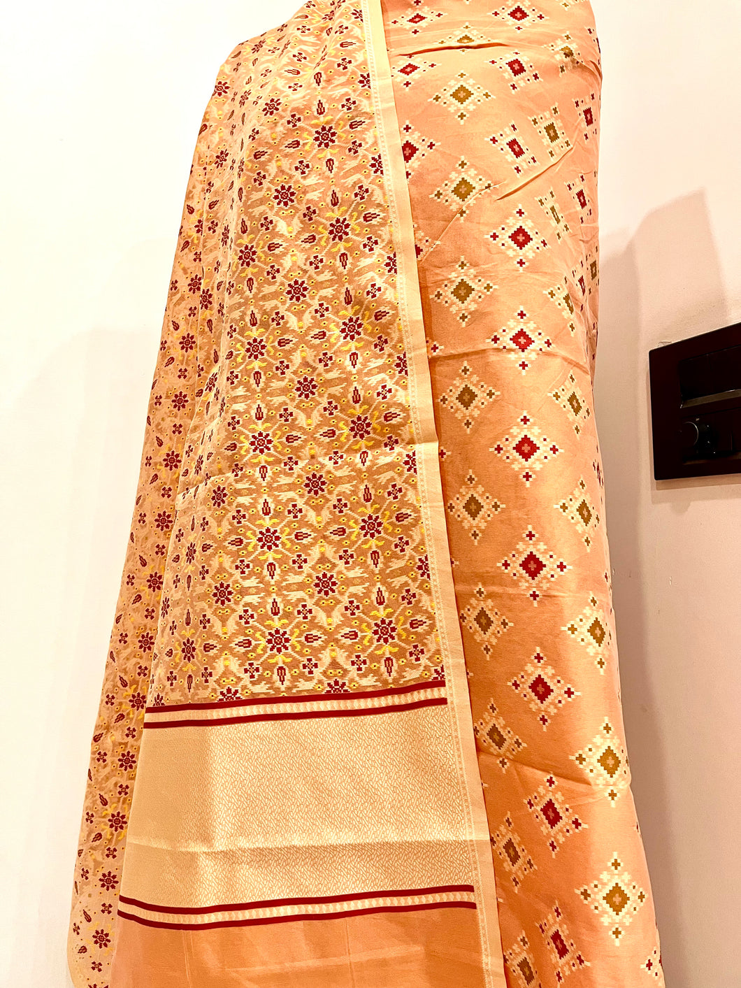 Peach Pure Cotton handwoven Banarasi Suit