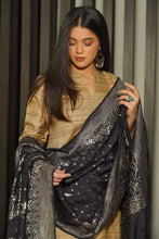 Load image into Gallery viewer, Black Pure Munga Silk Handwoven Banarasi Dupatta with Silver Zari
