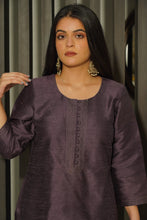 Load image into Gallery viewer, Solid Dark Purple Pure Tussar Silk handwoven stitched kurta
