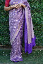 Load image into Gallery viewer, Purple Brocade Pure Katan Silk Handwoven Banarasi Saree with Meenakari
