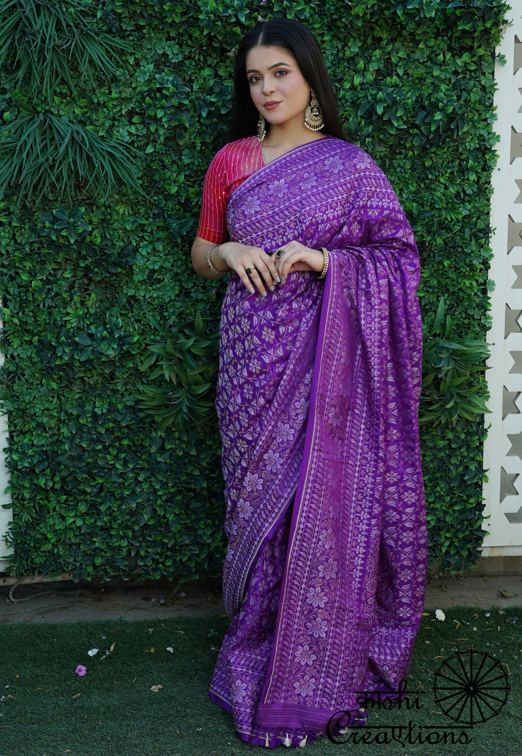 Purple Ektara Pure Katan Silk Handwoven Banarasi Saree with Meenakari