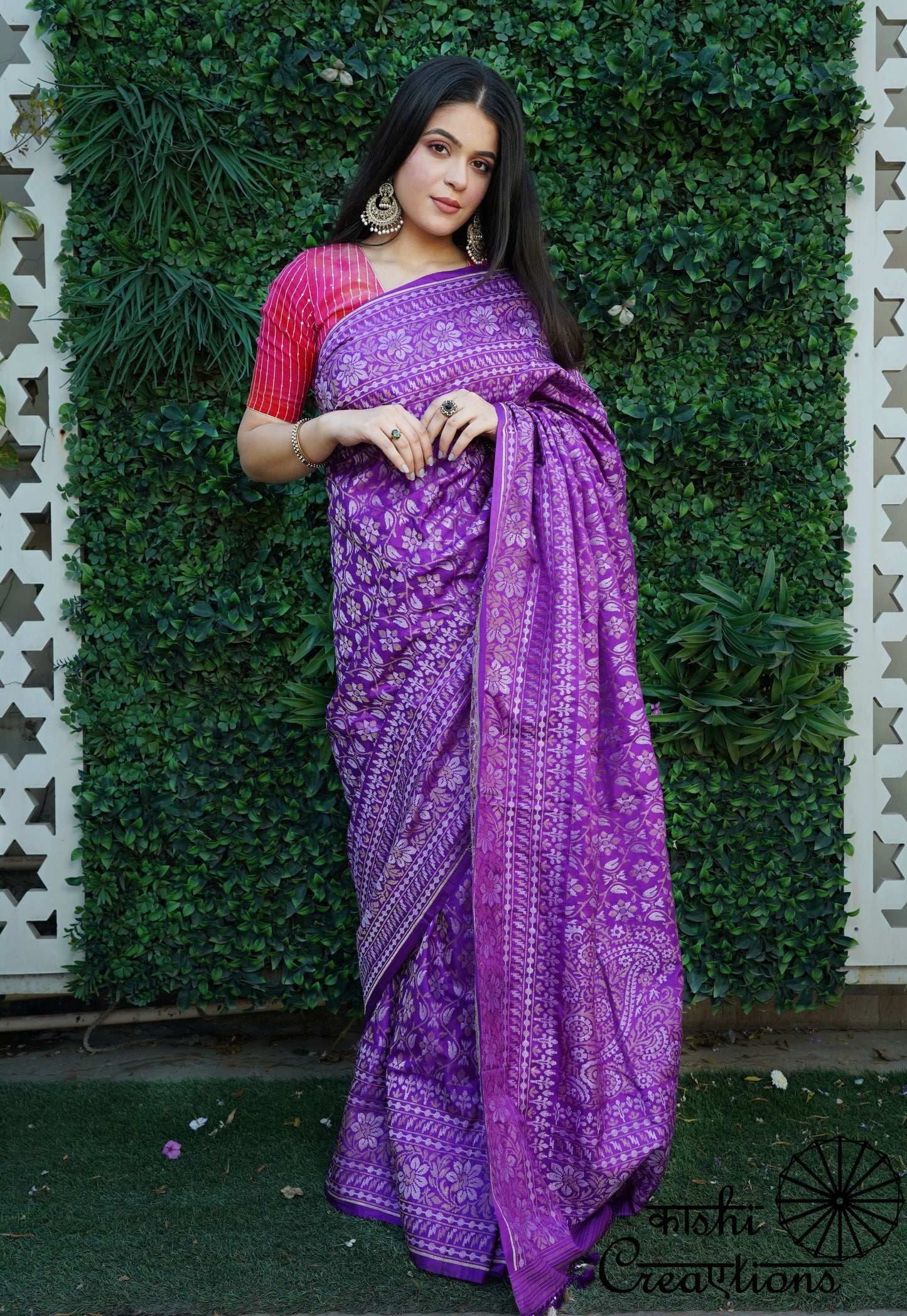 Purple Ektara Pure Katan Silk Handwoven Banarasi Saree with Meenakari