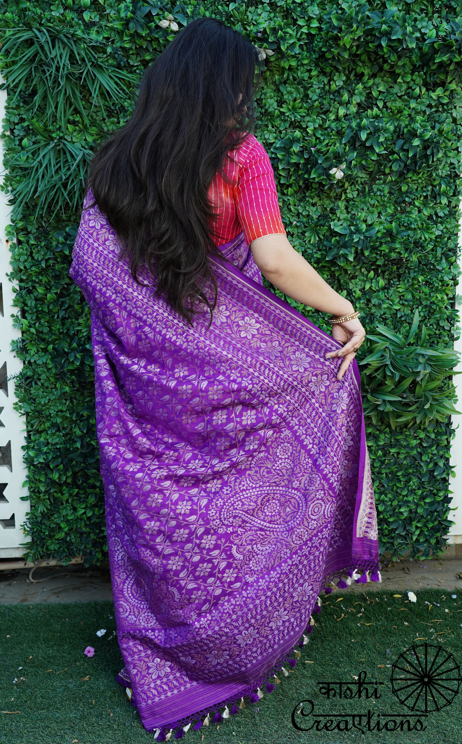 Purple Ektara Pure Katan Silk Handwoven Banarasi Saree with Meenakari