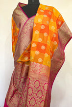 Load image into Gallery viewer, Orange and Yellow Checks Pure Silk handloom Banarasi Saree
