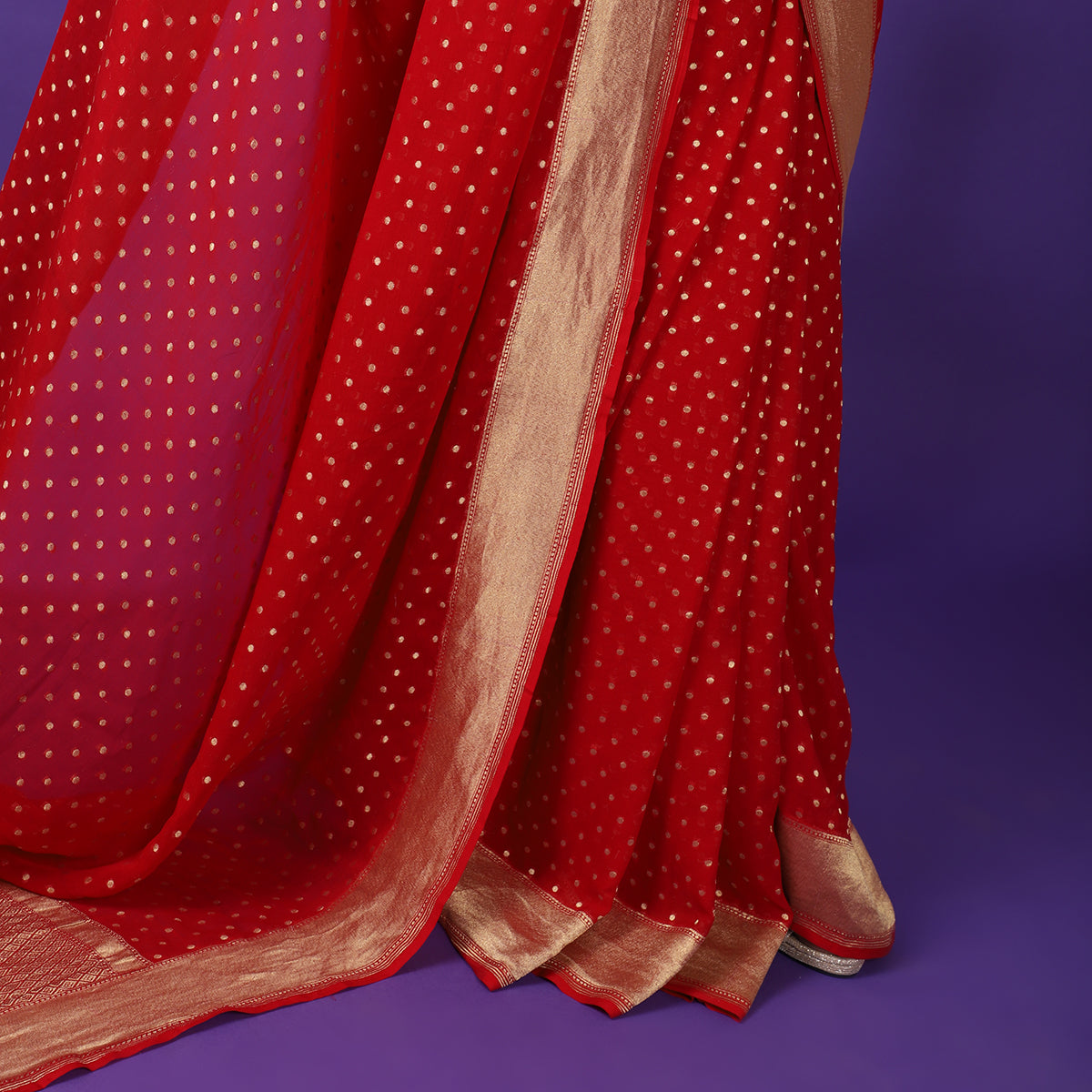 Red Pure Khaddi Georgette Booti Border Handwoven Banarasi Saree