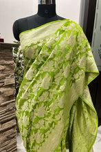Load image into Gallery viewer, Parrot Green Pure Chiffon Jangla saree
