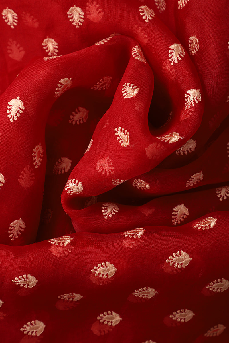 Red Pure Organza Handwoven Banarasi Suit