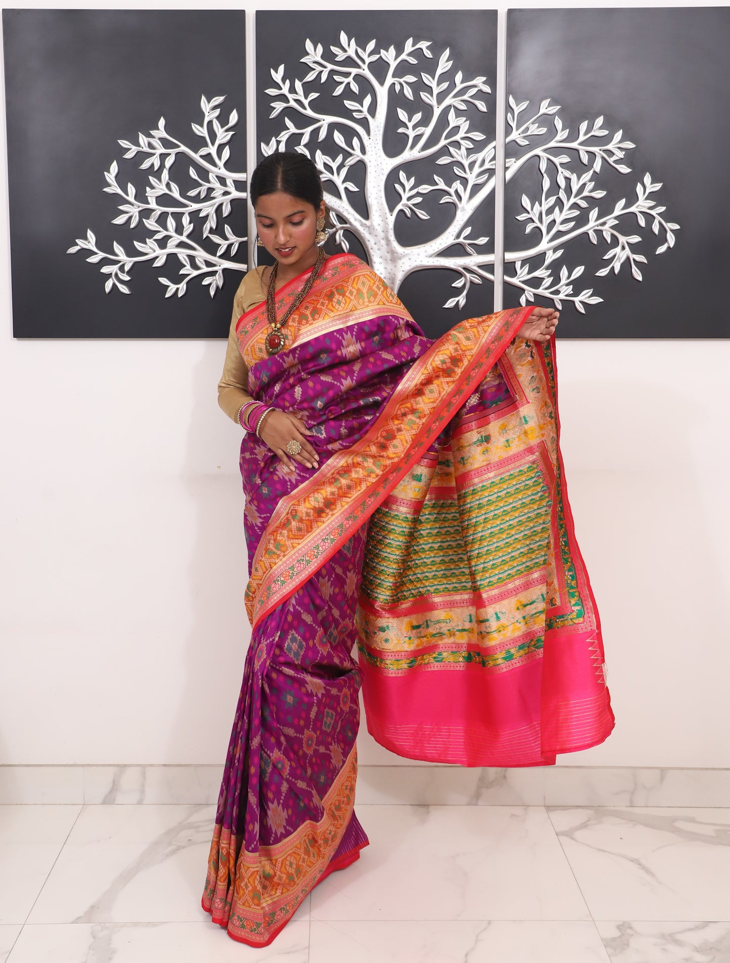 Purple Pink Pure Silk Patola Saree