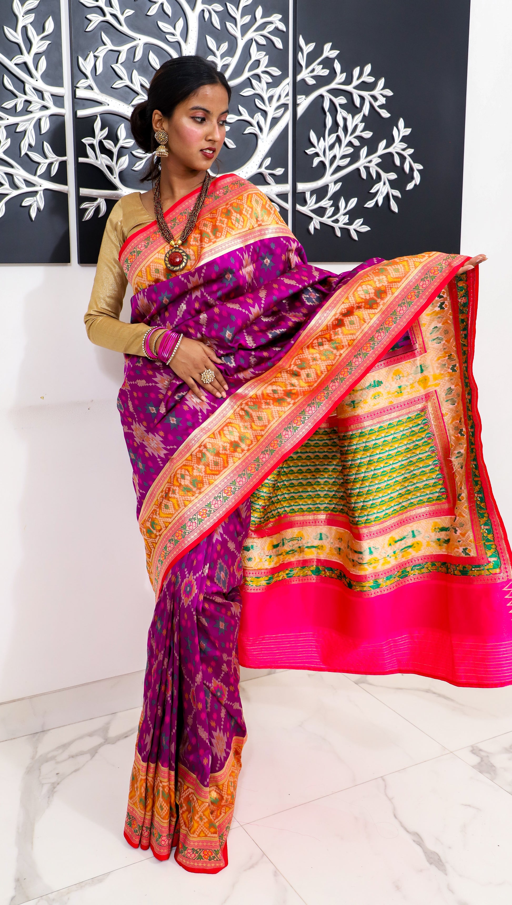 Purple Pink Pure Silk Patola Saree