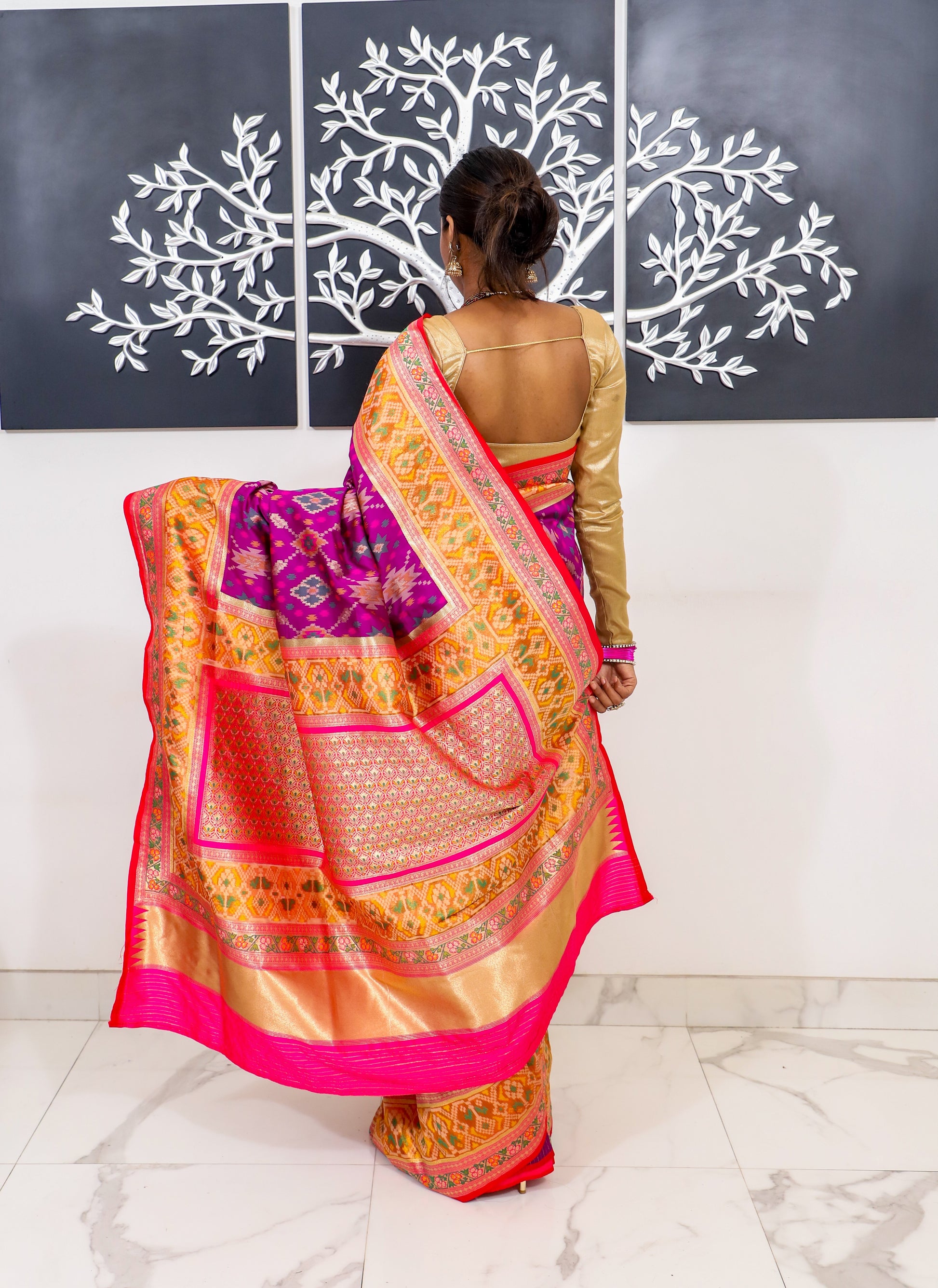 Purple Pink Pure Silk Patola Saree