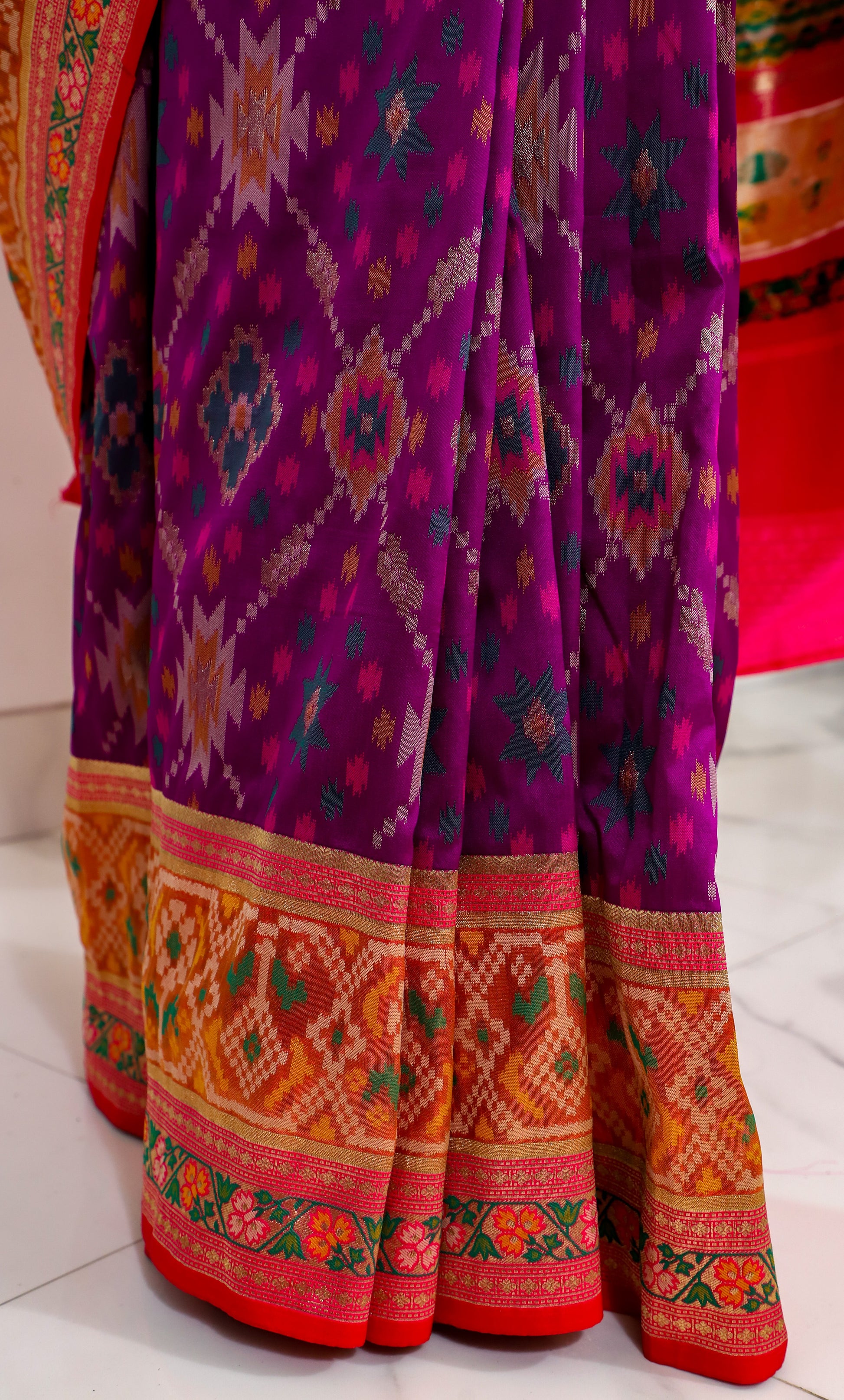 Purple Pink Pure Silk Patola Saree