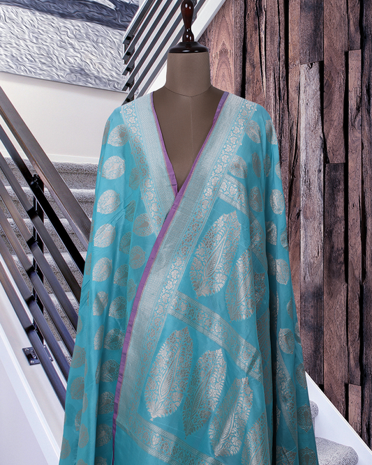 Topaz blue Pure katan silk handloom saree