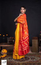 Load image into Gallery viewer, Orange and Yellow Satin Katan Silk Handloom Saree
