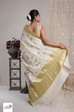 Load image into Gallery viewer, Pure Tussar Georgette Silk Textured Hand Brush Painted Handloom Banarasi Saree
