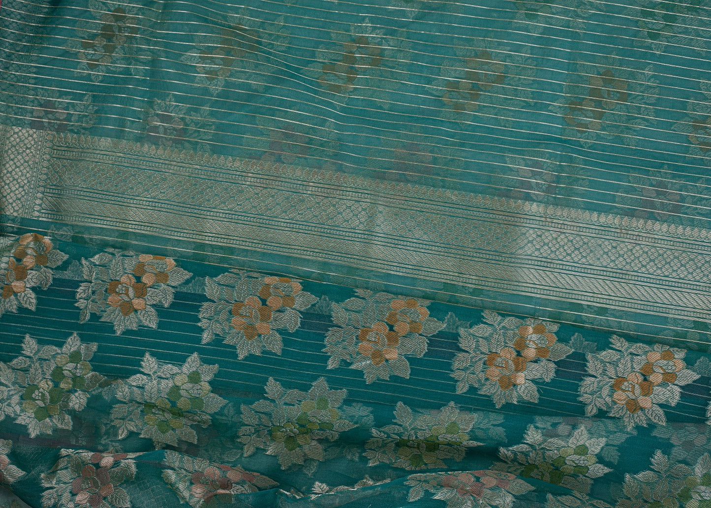 Sky Blue Floral Design Pure Organza Handwoven Banarasi Saree