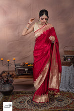 Load image into Gallery viewer, Red Pure Satin Silk Designer Handloom Saree

