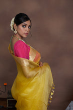Load image into Gallery viewer, Yellow Pure Kora Silk Handloom Banarasi Khadwa Border Saree
