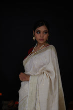 Load image into Gallery viewer, Ivory Pure Tussar Georgette Silk Textured Handloom Banarasi Saree
