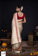 Load image into Gallery viewer, Beige Golden Pure katan silk handwoven banarasi saree
